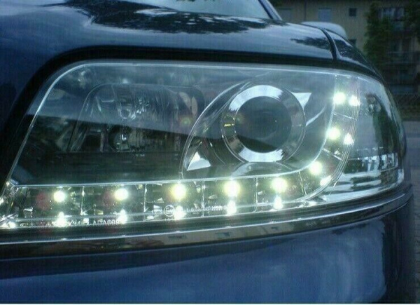 LED Tagfahrlicht Design Scheinwerfer für Audi A6 4B 01-04 chrom